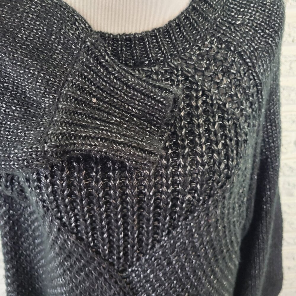 Worthington 1X Black Silver Metallic Sweater Open Knit Long Sleeve SWE36E - Picture 5 of 9